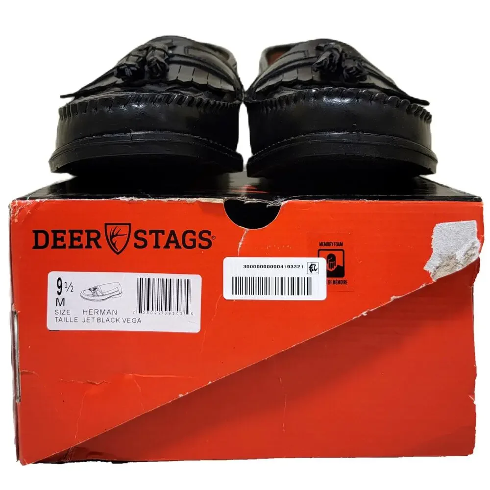 Deer Stags Men Herman Slip On Tassel Loafer Size US 9.5M Jet Black Faux Leather